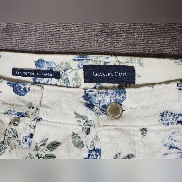 RARE Women's Charter Club White Floral Lexington Straight Pants Sz 12 LIKE NEW - Picture 10 of 15